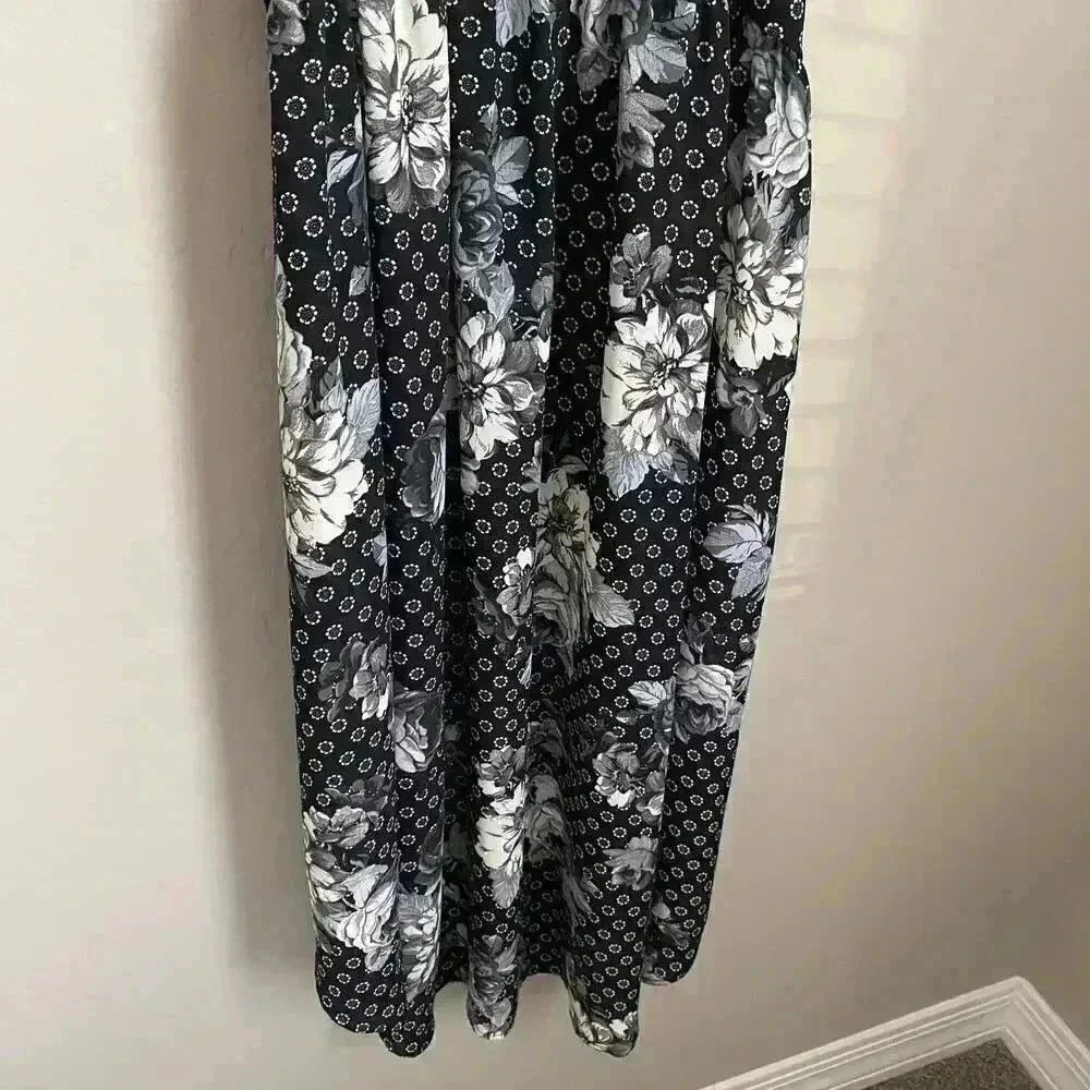 Free People Black Floral‎ Midi Dress Crochet Chest